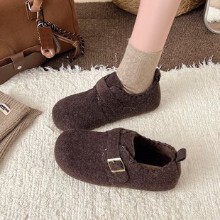 巨好看厚底全包勃肯鞋加绒二棉鞋女2025新款秋冬灰色博肯毛毛单鞋