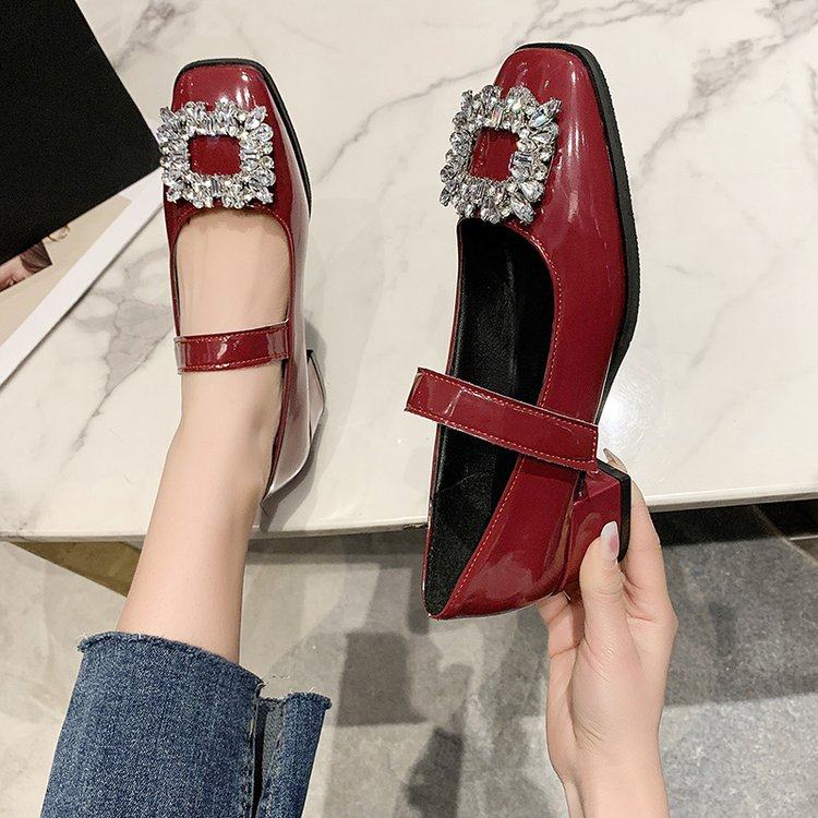 水钻方扣玛丽珍鞋2025新款鞋子法式漆皮低跟粗跟浅口小皮鞋女单鞋,女鞋,浅口单鞋,淘宝优惠券,粉丝福利购,淘宝优惠卷
