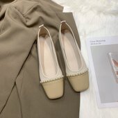 温柔法式 浅口软皮复古舒适奶奶鞋 方头单鞋 女低跟小众晚晚风仙女鞋