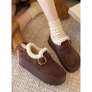 厚底雪地靴女秋冬季新款一脚蹬毛毛鞋外穿短靴加绒棉保暖勃肯鞋子