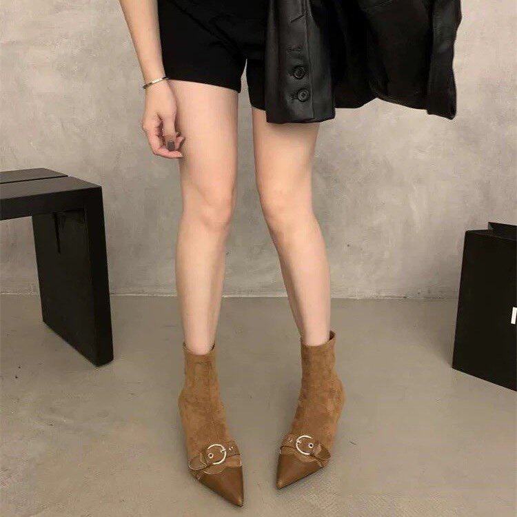 2025新款春秋季时尚法式小猫跟尖头瘦瘦短靴女鞋复古气质高跟单靴,女鞋,时装靴,淘宝优惠券,粉丝福利购,淘宝优惠卷