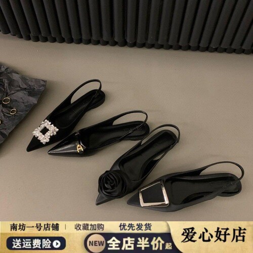 法式平底黑色包头凉鞋仙女