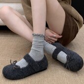 毛毛鞋 蝴蝶结百搭加绒保暖棉瓢鞋 女秋冬外穿2025新款 仙女圆头单鞋