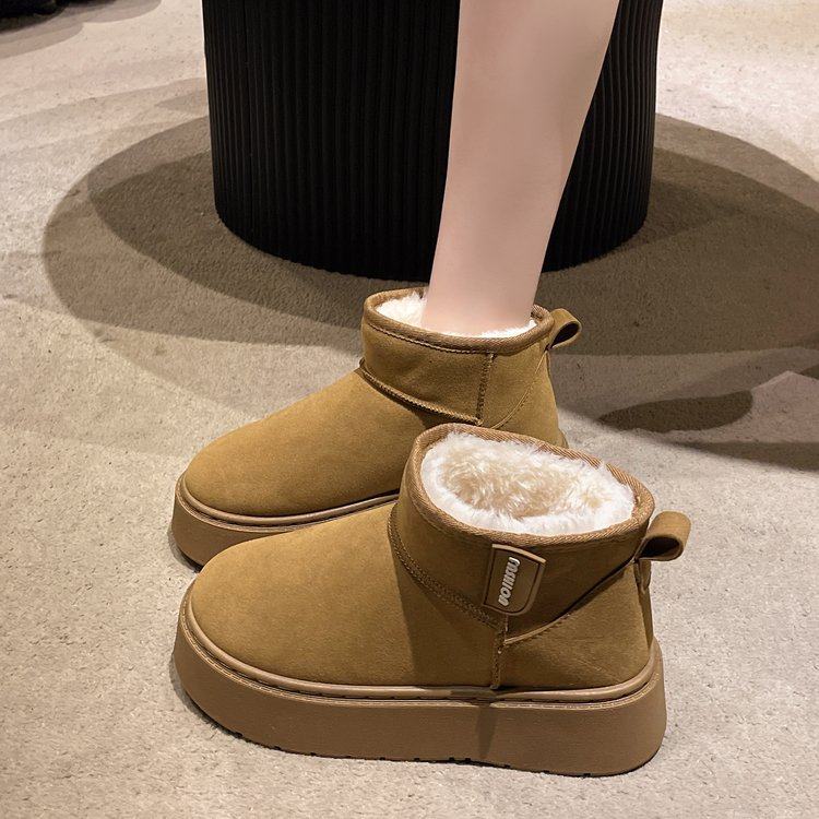 厚底雪地靴女冬季2025新款加绒加厚抗寒保暖东北面包棉鞋短筒靴子