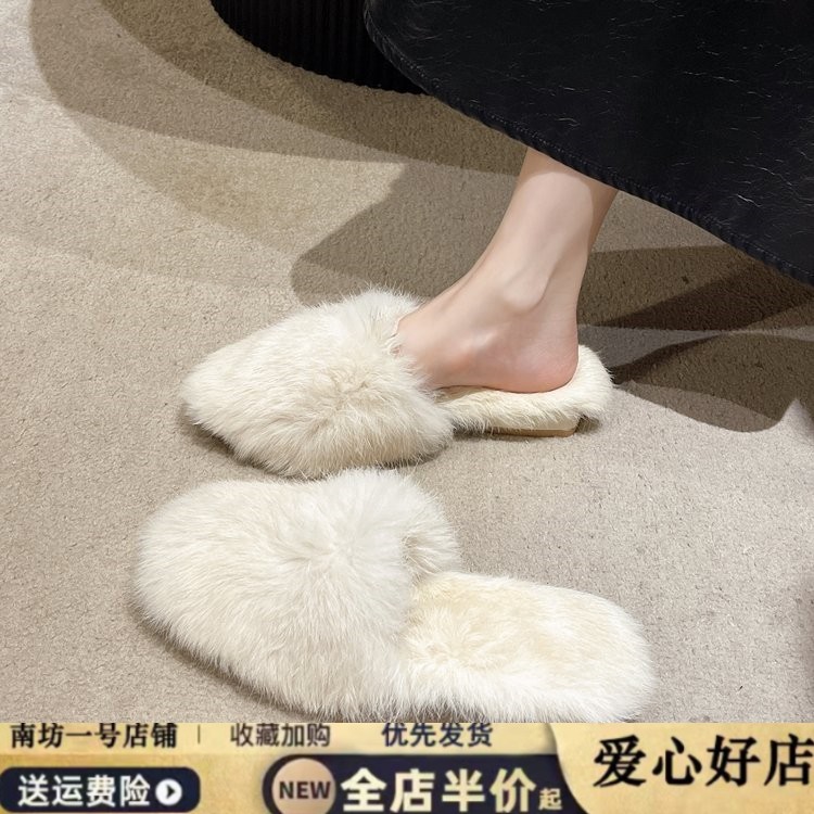 温柔风包头毛毛拖鞋女外穿2025年秋季新款仙女风法式低跟懒人棉拖,女鞋,包头拖,淘宝优惠券,粉丝福利购,淘宝优惠卷
