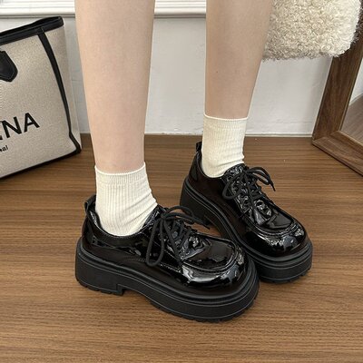 英伦风小个子厚底增高乐福单鞋