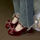 秀禾婚纱两穿敬酒粗跟玛丽珍高跟单鞋 2025秋红色低跟订婚鞋 新娘鞋