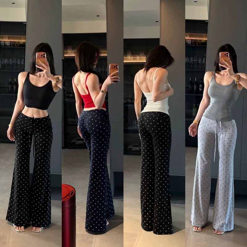 高腰裸感波点显瘦微喇瑜伽裤女