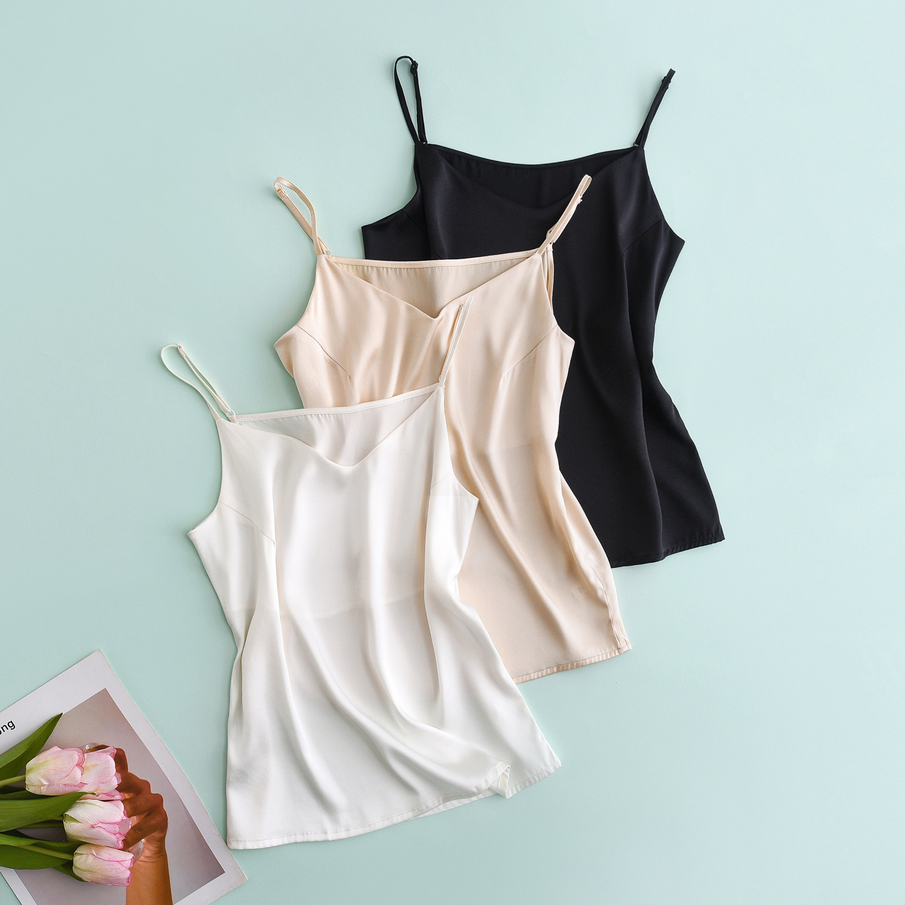 V领重磅真丝素绉缎吊带衫背心女内搭内衬防透肩带可调桑蚕丝吊带,女装/女士精品,背心吊带,淘宝优惠券,粉丝福利购,淘宝优惠卷