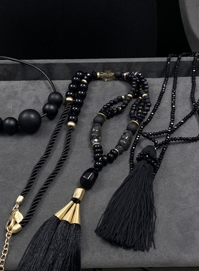 老货chicos黑色甜酷珠子长项链