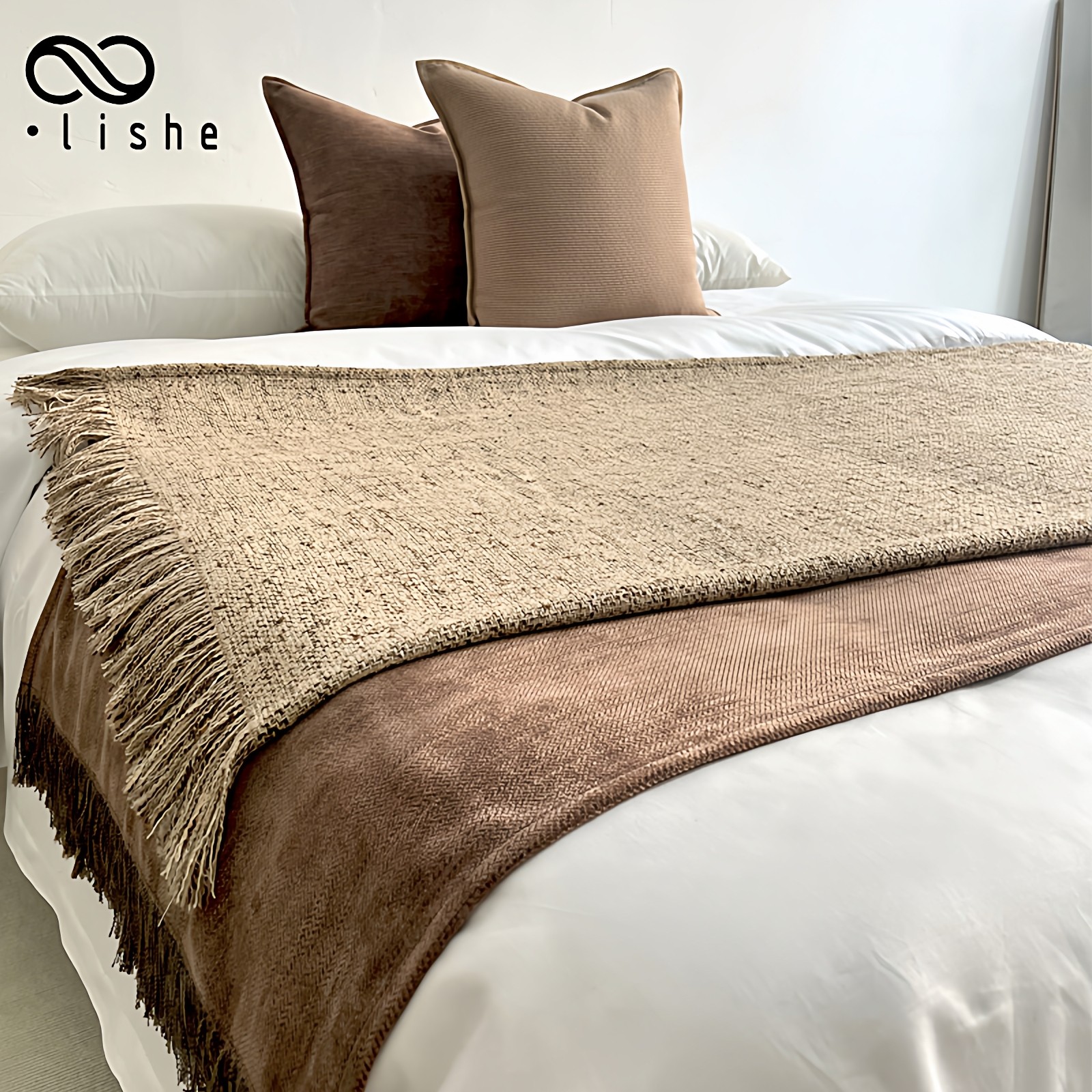 棕色美式床尾毯民宿床尾巾酒店床旗侘寂风毯子中古风沙发毯复古,床上用品,休闲毯/毛毯/绒毯,淘宝优惠券,粉丝福利购,淘宝优惠卷