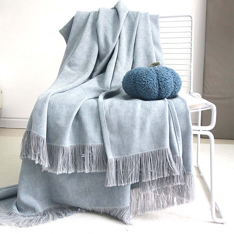 灰蓝色床尾巾侘寂风民宿床尾搭毯沙发装饰毯露营毯中古风格子毯子,床上用品,休闲毯/毛毯/绒毯,淘宝优惠券,粉丝福利购,淘宝优惠卷