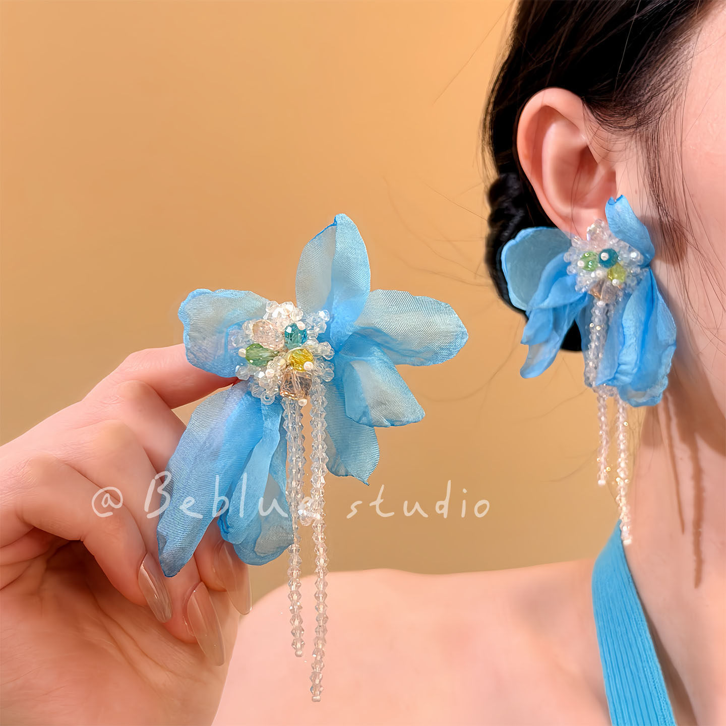 海岛风情~夸张蓝色花朵耳环女2026新款海边度假风夸张耳钉耳饰,饰品/流行首饰/时尚饰品新,耳环,淘宝优惠券,粉丝福利购,淘宝优惠卷