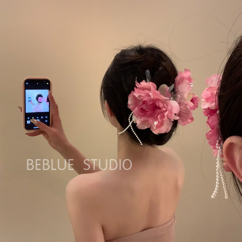 超仙牡丹花朵流苏发夹女2024新款鲨鱼夹后脑勺盘发发饰头饰发卡,饰品/流行首饰/时尚饰品新,发饰,淘宝优惠券,粉丝福利购,淘宝优惠卷