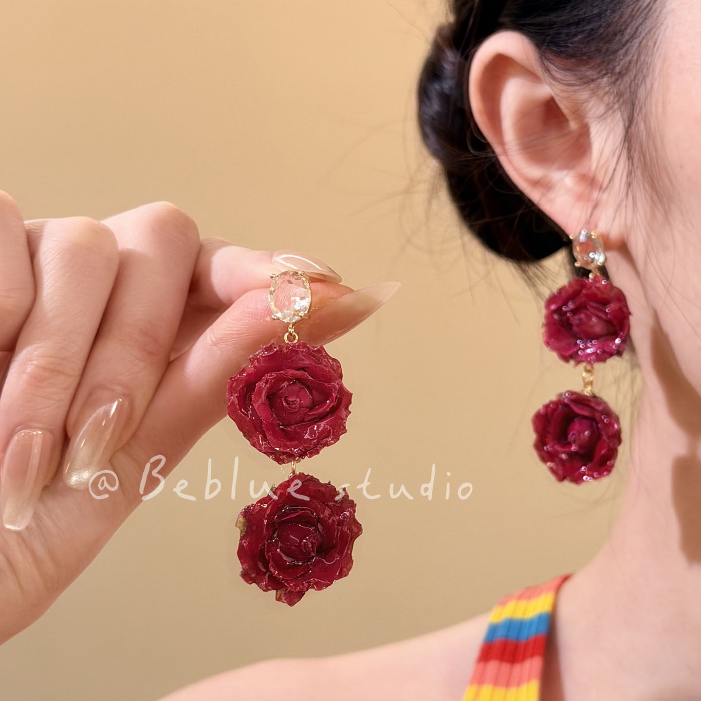 干枯玫瑰~新中式红色玫瑰耳钉女小众设计感高级耳环独特漂亮耳饰,饰品/流行首饰/时尚饰品新,耳环,淘宝优惠券,粉丝福利购,淘宝优惠卷