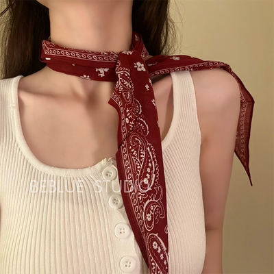 复古安可拉红色腰果花港风系脖子飘带丝巾女款高级感腰带三角领巾