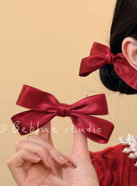 甜妹bi备~新年氛围感红色蝴蝶结发夹女甜美可爱侧边夹鸭嘴夹发卡