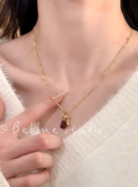 福禄双全~新中式红色葫芦金色项链女小众高级感毛衣链2026超爆款