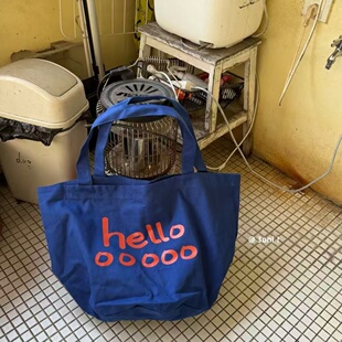 Helloo!超厚实托特包百搭字母韩风学生上课跨包大容量单肩帆布包