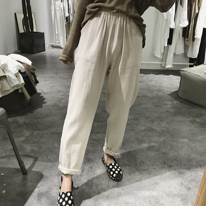 棉麻春秋季新款高腰松紧带休闲裤热销78件限时秒杀