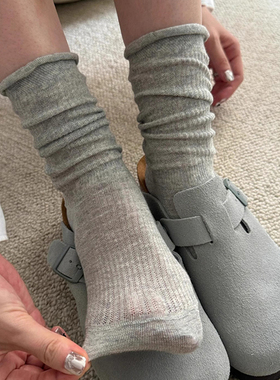 高级！配勃肯超好穿的无骨堆堆袜~miu系的灰色真的绝~韩ins棉袜女