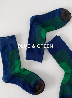 IFJE PUGS「BLUE×GREEN」渐变圆圈袜子女中筒韩国ins潮百搭长袜