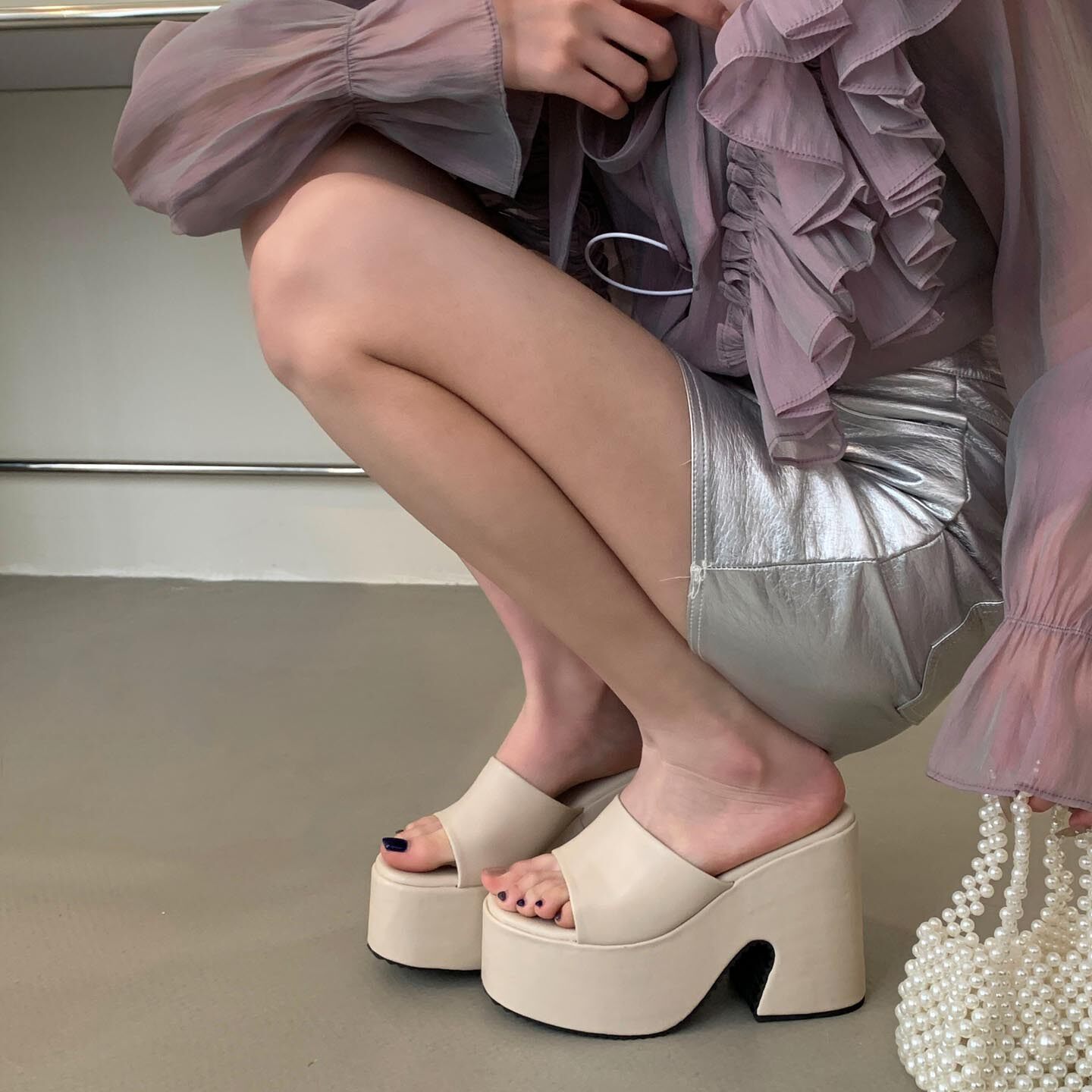 松糕厚底坡跟凉鞋女外穿夏季新款粗跟防水台小个子一字高跟凉拖鞋