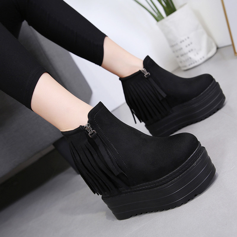 12cm With slope High-heeled shoes Muffin The thickness of the bottom Bootie The increase in Ankle boots Autumn and winter new pattern Scrub tassels ladyin the Women's Shoes, Boots  category - from Buy2taobao.com to provide professional Taobao agent buy service