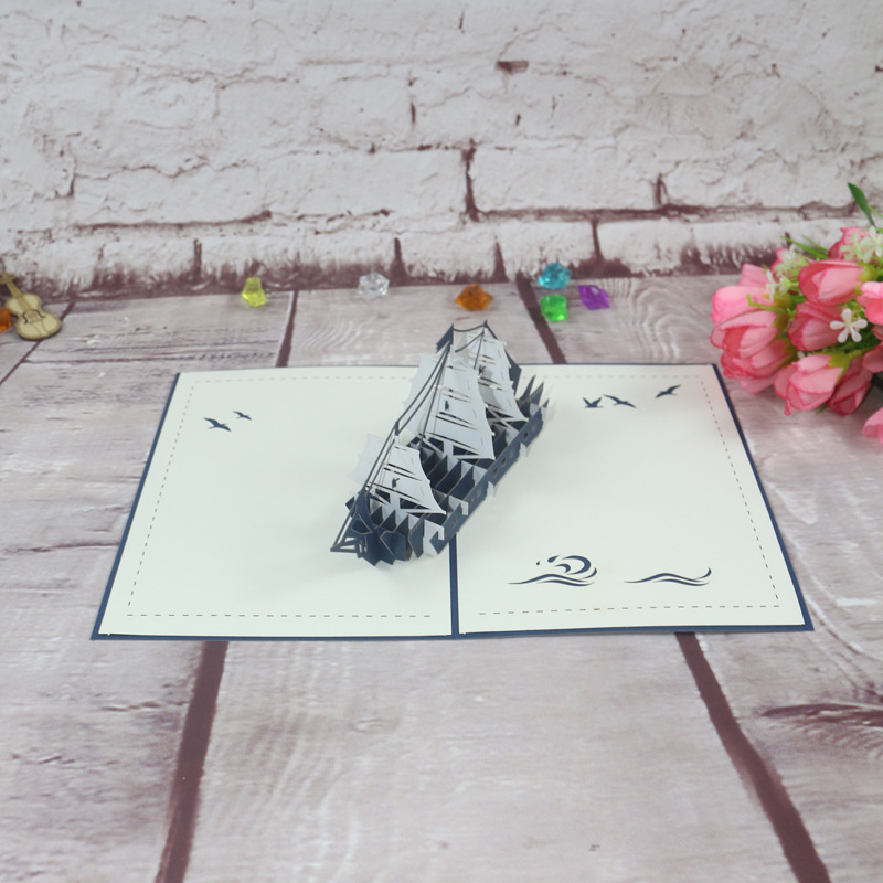 帆船模型创意立体书画册明信片3D