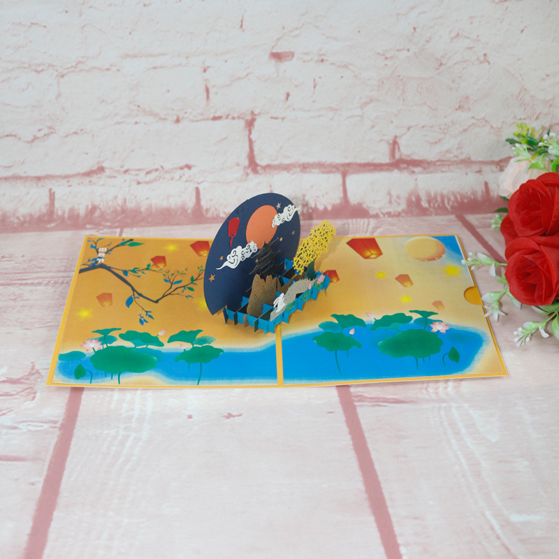 中秋节创意桂花桥祝福语设计3D立