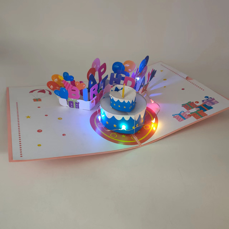 七彩生日音乐灯光3D立体贺卡蛋糕