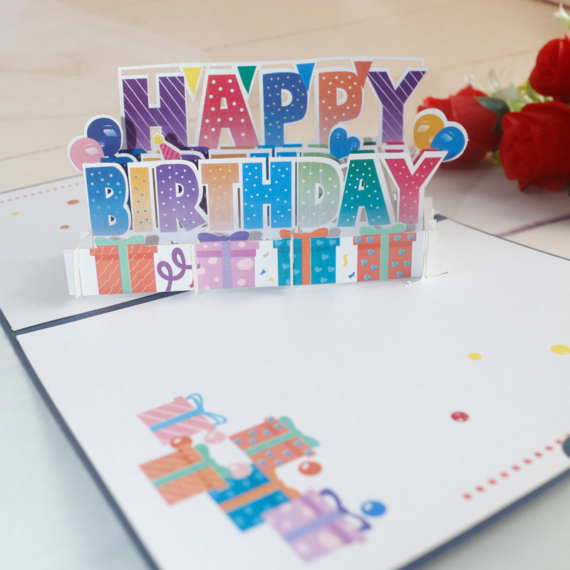 生日英文蛋糕祝福卡纸质工艺品雕