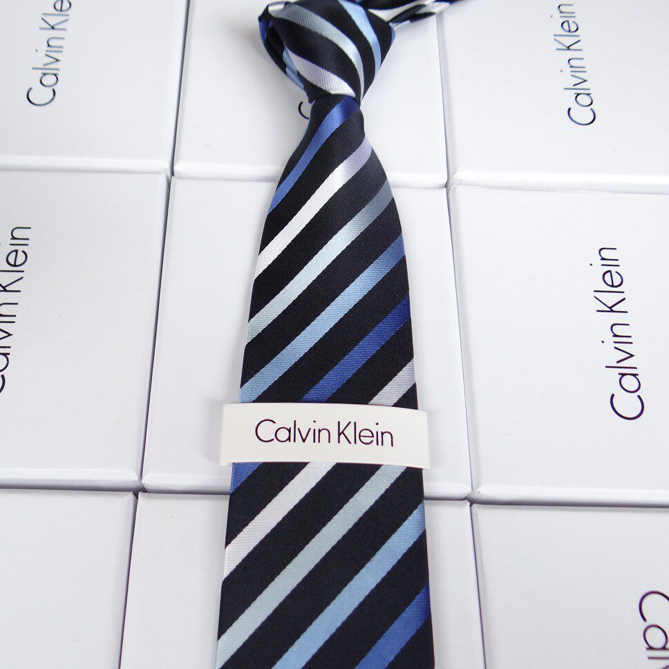 新款CK领带 真丝男士韩版休闲时尚7CM窄领带蓝色条纹 礼盒装