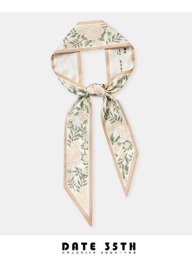 Date35th夏栀子花原创丝巾细窄长丝带绑包百搭多功能发带领巾腰带