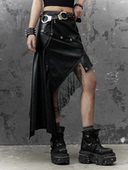 失落后花园原创暗黑朋克摇滚机车不对称皮裙拼纱金属PU皮革半身裙
