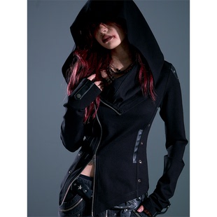 失落后花园暗黑朋克废土堆领连帽不对称秋季修身拉链针织衫外套女