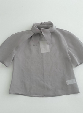 韩国同款  amomento1022410  薄款绑带短袖衬衫