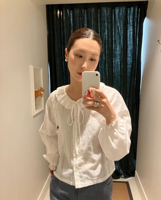 theBarnnet八奶百搭宽松纯色长袖复古褶皱花边衬衫上衣秋冬