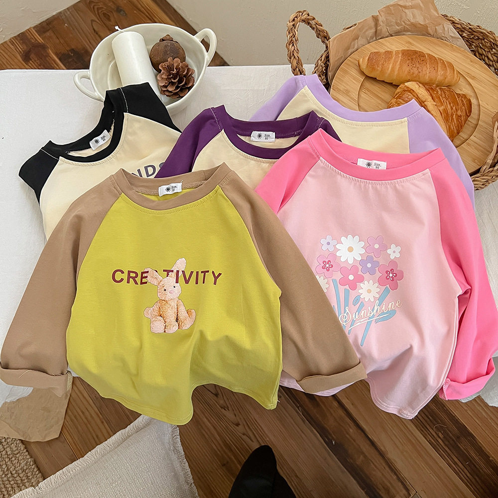 春秋儿童T恤卡通可爱男童女童拼色纯棉长袖上衣可爱百搭洋气打底,童装/婴儿装/亲子装,T恤,淘宝优惠券,粉丝福利购,淘宝优惠卷
