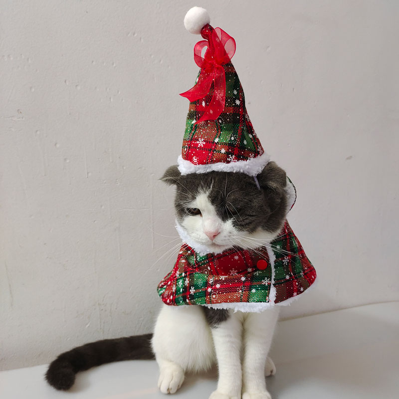 新款圣诞节猫咪狗狗披风带帽