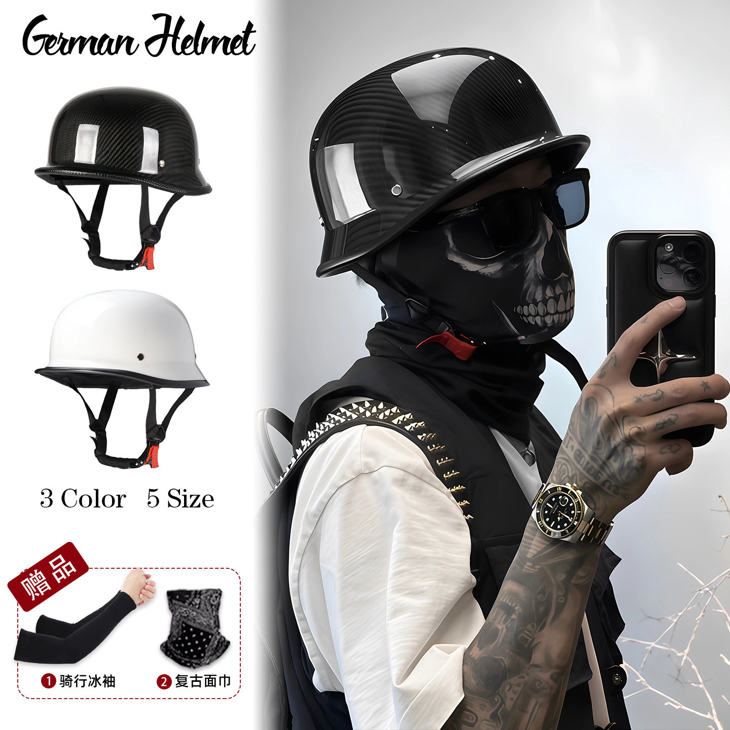 3c认证碳纤维头盔摩托车半盔男四季骑行复古巡航瓢盔机车踏板钢盔