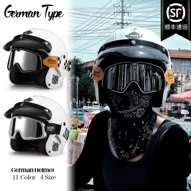 3c认证复古头盔电动车女男摩托车太子巡航机车半盔冬季四分之三盔