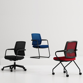 办公电脑椅职员椅黑色透气网布弓形四脚椅培训椅带腰靠扶手会议椅