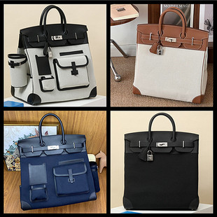 裴格H家全手缝手缝cargo帆布铂金包HAC40原版swift皮拼帆布女包