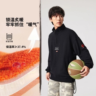 李宁反伍长安少年冬季新款加绒男款舒适开衫长袖保暖卫衣AWDVH97