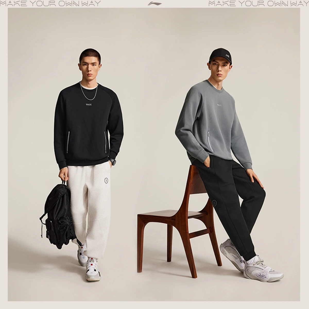 正品李宁2025冬季新品上衣韦德系列男子保暖宽松套头卫衣AWDV683