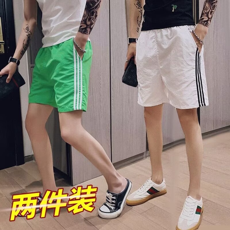 夏季薄款男女条纹短裤休闲跑步篮球运动裤健身速干三分居家裤子潮