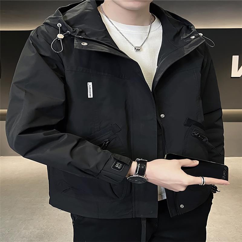 新款男士痞帅夹克冲锋衣潮流连帽潮牌休闲韩版百搭修身外套上衣男