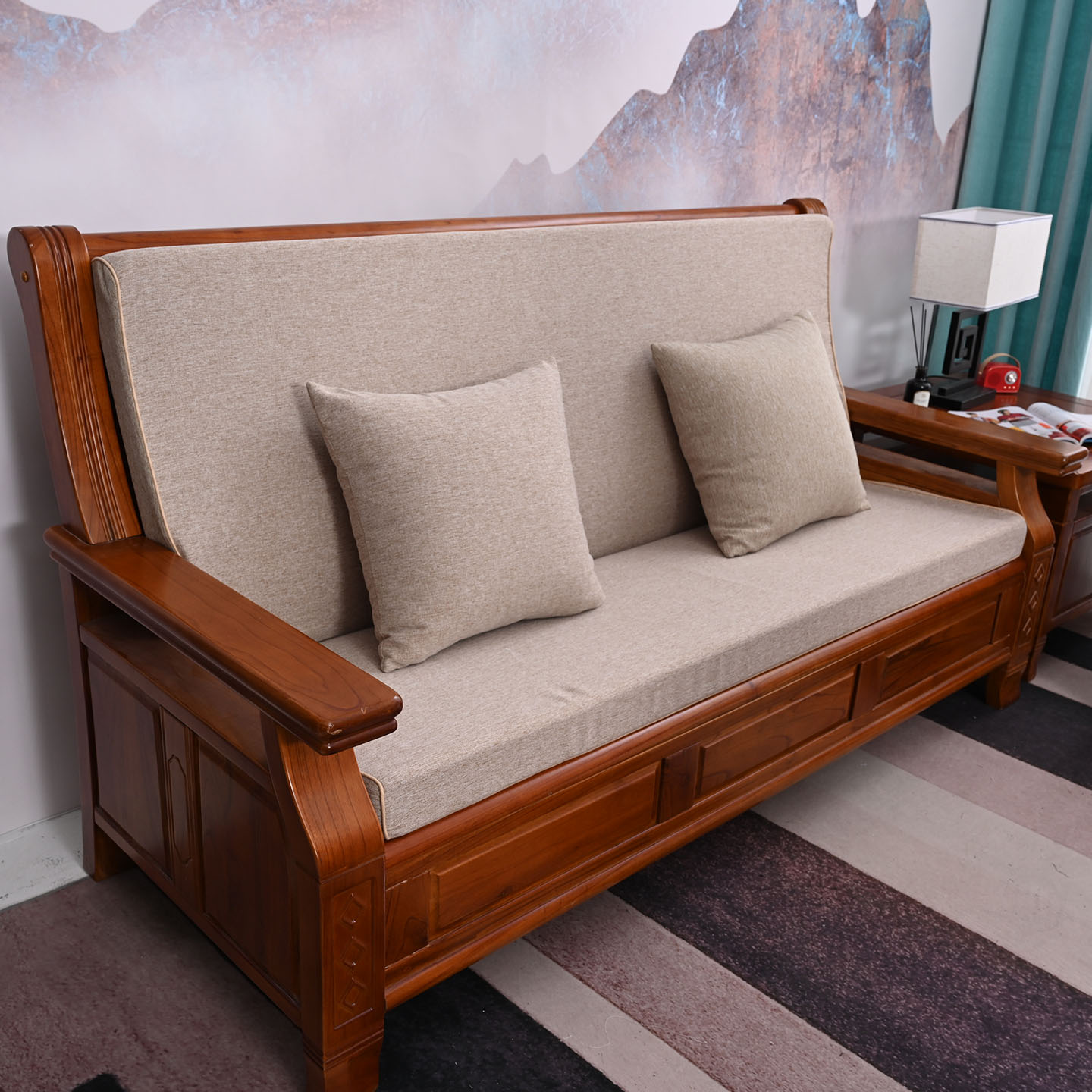 老式木头沙发垫子坐垫带靠背一体