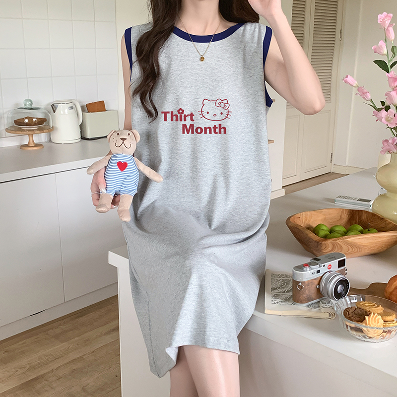 夏季纯棉背心睡裙女网红风卡通可爱学生休闲外穿宽松连衣裙家居服